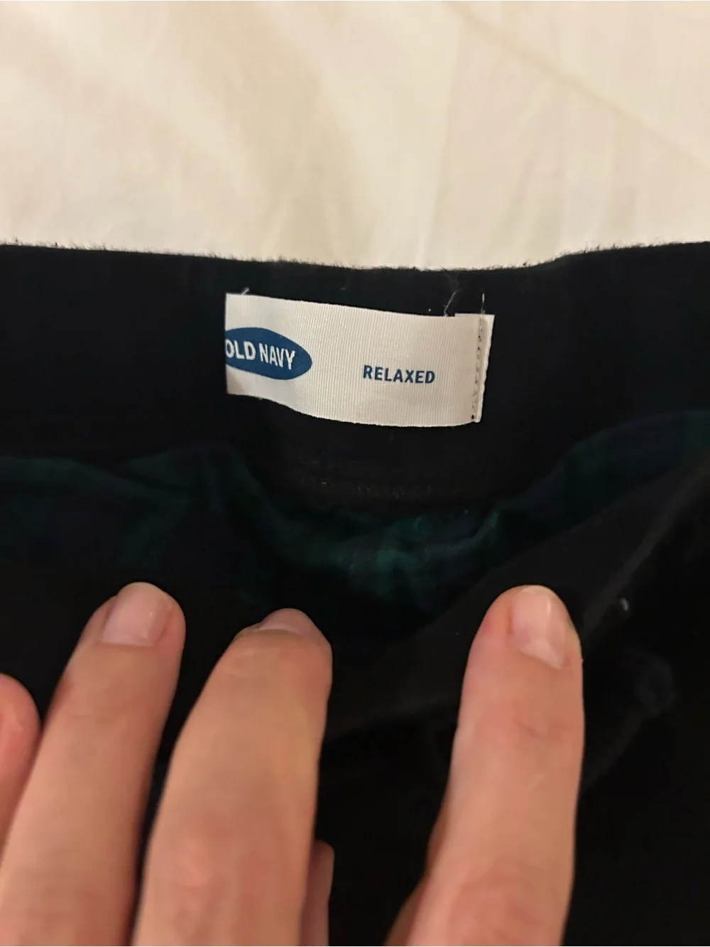 Old Navy Black Pull-On Pants with Green & Blue Plaid Lining